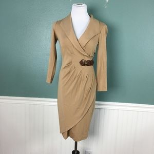Cache Tan Form Fitting Pinched Dress